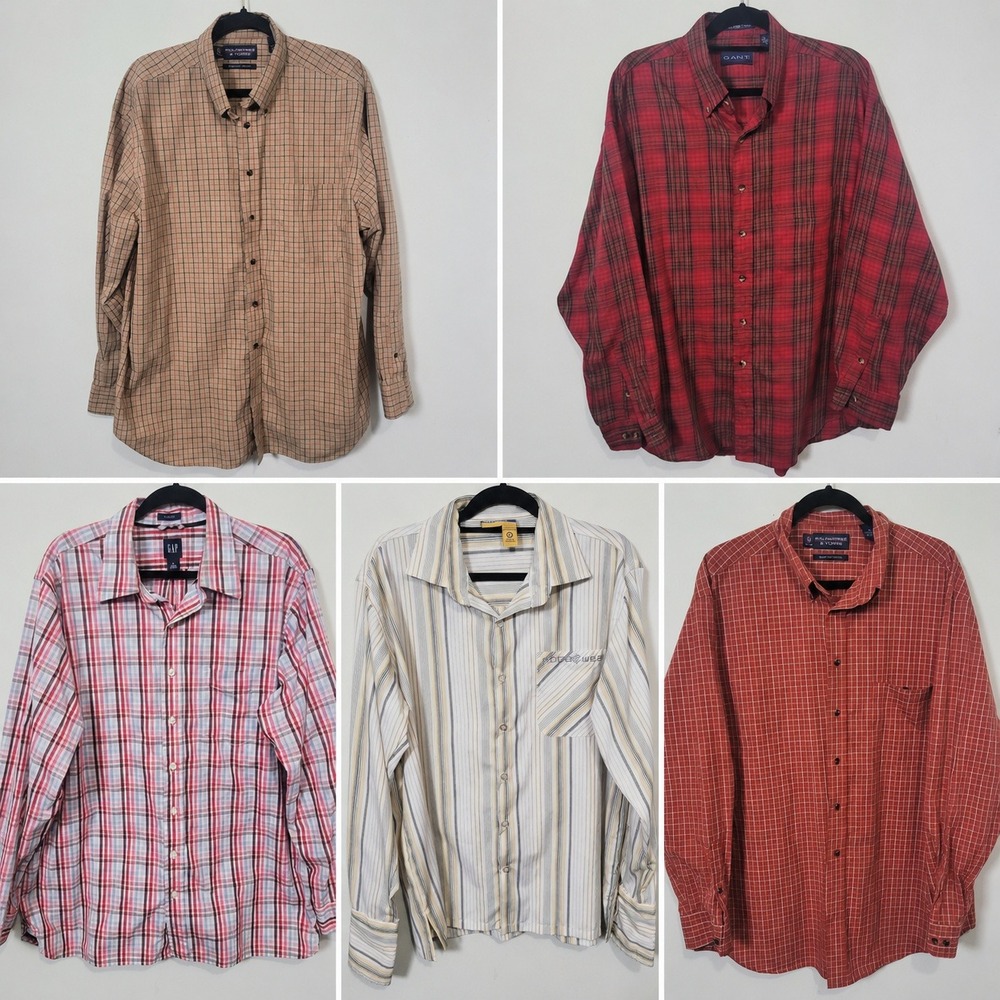 Mixed Brand Size XL Button Down Shirt Lot of 5 Mens Plaid Striped Long Sleeve